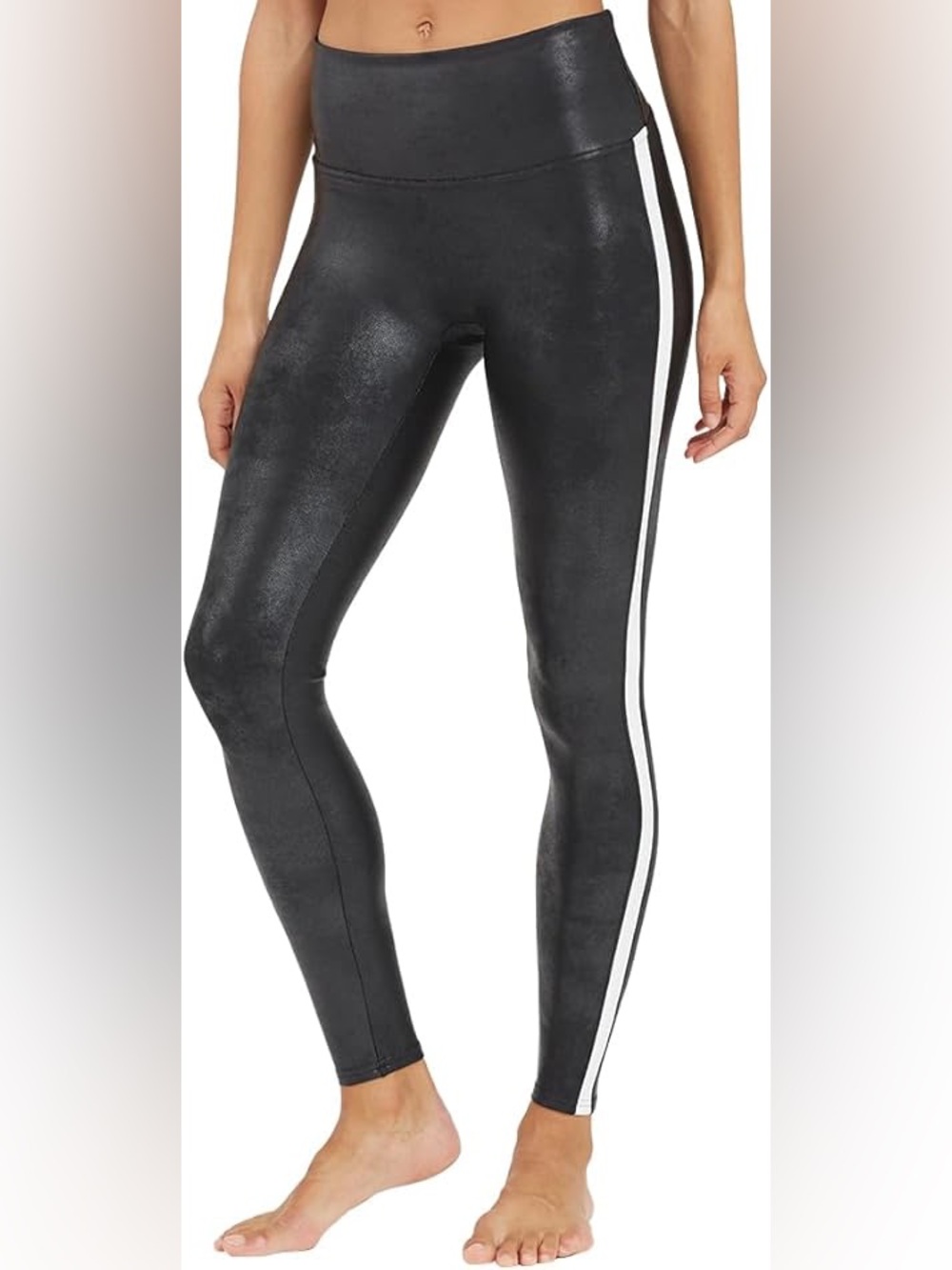 SPANX Faux Leather Leggings for Women Tummy Control with Side Stripe Size Medium